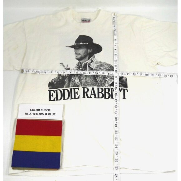 Vintage EDDIE RABBITT I Love A Rainy Night white T Shirt ONEITA Adult size XL - Picture 2 of 4